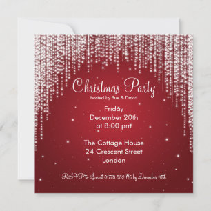 Party Invitation Elegant Falling Sparkle Red Kaart