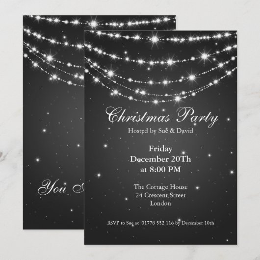Party Invitation Elegant Sparging Chain Black Kaart (Voorkant / Achterkant)
