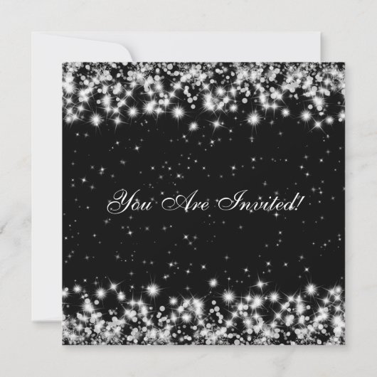 Party Invitation Elegant Winter Sparkle Black Kaart (Achterkant)