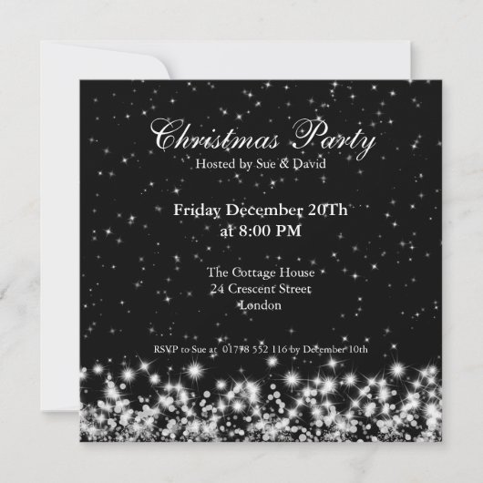 Party Invitation Elegant Winter Sparkle Black Kaart (Voorkant)