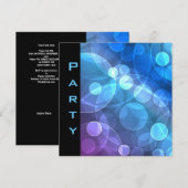 Party Invitation Feathers Zwart Blauw Bubbels Kaart (Voorkant / Achterkant)