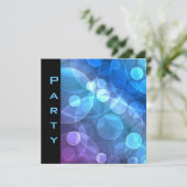 Party Invitation Feathers Zwart Blauw Bubbels Kaart (Staand voorkant)