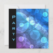 Party Invitation Feathers Zwart Blauw Bubbels Kaart (Voorkant)