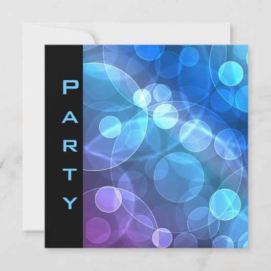Party Invitation Feathers Zwart Blauw Bubbels Kaart (Voorkant)
