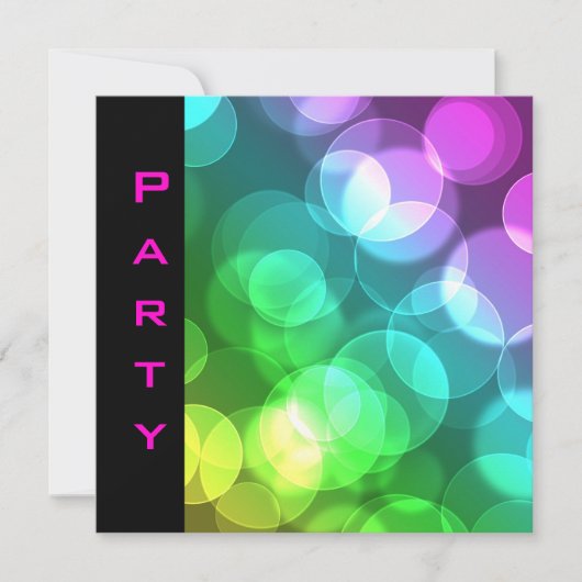 Party Invitation Feathers Zwart Roze Bubbels Kaart (Voorkant)