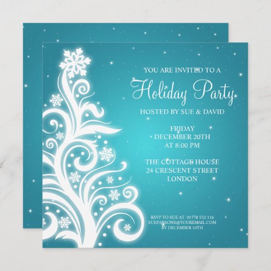 Party Invitation Swirly Kerstmis Turquoise Kaart (Voorkant / Achterkant)