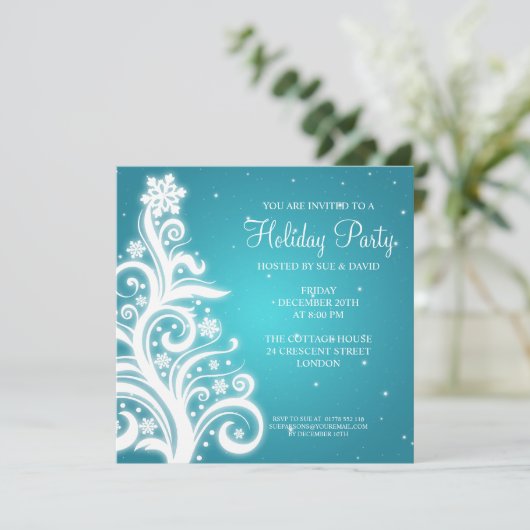 Party Invitation Swirly Kerstmis Turquoise Kaart (Staand voorkant)
