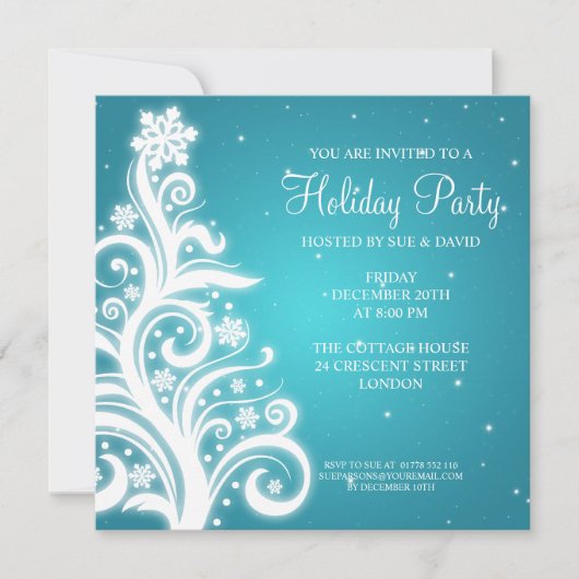 Party Invitation Swirly Kerstmis Turquoise Kaart (Voorkant)