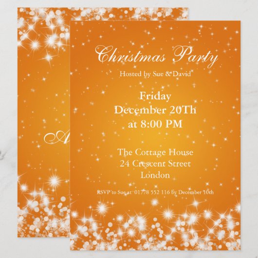 Party Invitation Tangerine Elegant Winter Sparkle Kaart (Voorkant / Achterkant)