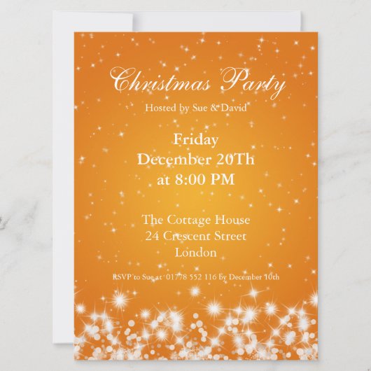 Party Invitation Tangerine Elegant Winter Sparkle Kaart (Voorkant)