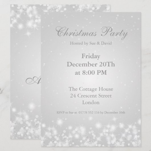 Party Invitation White Elegant Winter Sparkle Kaart (Voorkant / Achterkant)
