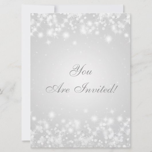 Party Invitation White Elegant Winter Sparkle Kaart (Achterkant)