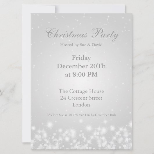 Party Invitation White Elegant Winter Sparkle Kaart (Voorkant)