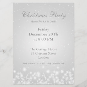Party Invitation White Elegant Winter Sparkle Kaart