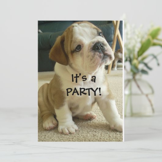 Party Invitations English Bulldog Puppy Kaart (Staand voorkant)