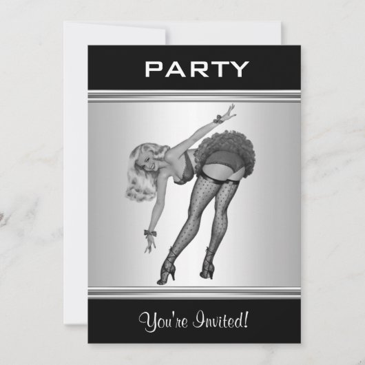 Party Invite Black & White Style Pin-Up Girl 19 Kaart (Voorkant)