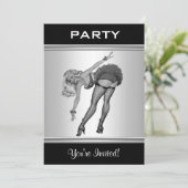 Party Invite Black & White Style Pin-Up Girl 19 Kaart (Staand voorkant)