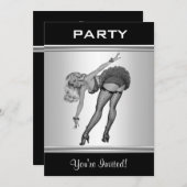 Party Invite Black & White Style Pin-Up Girl 19 Kaart (Voorkant / Achterkant)