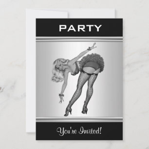 Party Invite Black & White Style Pin-Up Girl 19 Kaart