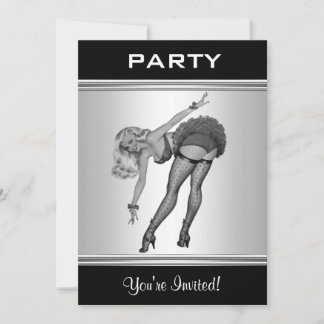 Party Invite Black & White Style Pin-Up Girl 19 Kaart