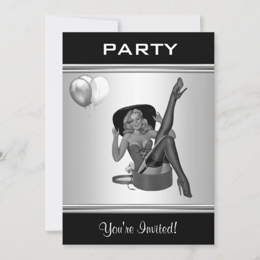 Party Invite Black & White Style Pin-Up Girl 26 Kaart (Voorkant)