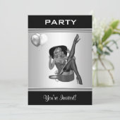 Party Invite Black & White Style Pin-Up Girl 26 Kaart (Staand voorkant)