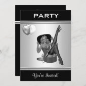 Party Invite Black & White Style Pin-Up Girl 26 Kaart (Voorkant / Achterkant)
