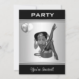 Party Invite Black & White Style Pin-Up Girl 26 Kaart
