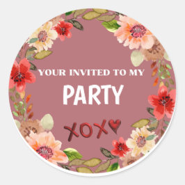 PARTY INVITE Floral Circle Sticker