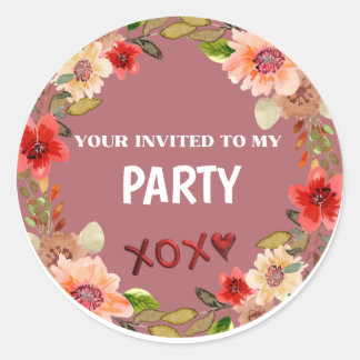 PARTY INVITE Floral Circle Sticker