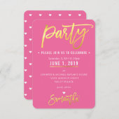 PARTY KAART schattig  roze wit harten goud (Voorkant / Achterkant)