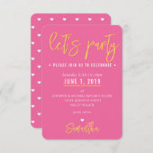 PARTY KAART schattig  roze wit harten goud (Voorkant / Achterkant)