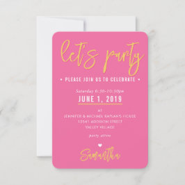 PARTY KAART schattig  roze wit harten goud
