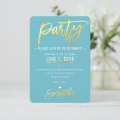 PARTY KAART schattig turquoise blauw gouden cirkel (Staand voorkant)