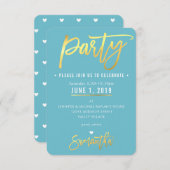 PARTY KAART schattig turquoise blauw wit hartjes g (Voorkant / Achterkant)