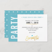 PARTY KAART schattig turquoise blauw wit hartjes g (Voorkant / Achterkant)