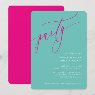 PARTY kalligrafie stijlvol minimaal leuk mint roze Kaart