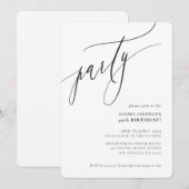 PARTY kalligrafie stijlvol minimaal zwart wit Kaart (Voorkant / Achterkant)