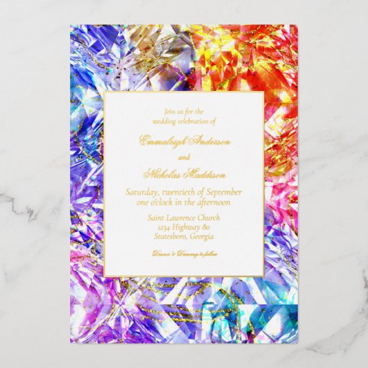 Party Kleur Diamant Regenboog Edelsteen Huwelijk Folie Uitnodiging (Voorkant)