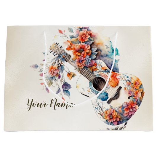 Party Kleurrijke Bloemen Gitaar Muziek Instrument Groot Cadeauzakje (Voorkant)