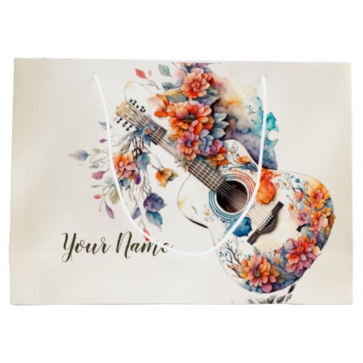 Party Kleurrijke Bloemen Gitaar Muziek Instrument Groot Cadeauzakje (Achterkant)
