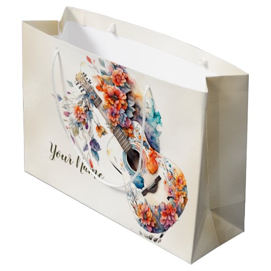 Party Kleurrijke Bloemen Gitaar Muziek Instrument Groot Cadeauzakje (Achterkant Gekanteld)
