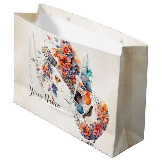 Party Kleurrijke Bloemen Gitaar Muziek Instrument Groot Cadeauzakje (Voorkant Gekanteld)