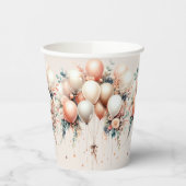 Party Kleurrijke Witte Perzik Bloemen Ballonnen El Papieren Bekers (Links)