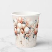 Party Kleurrijke Witte Perzik Bloemen Ballonnen El Papieren Bekers (Voorkant)