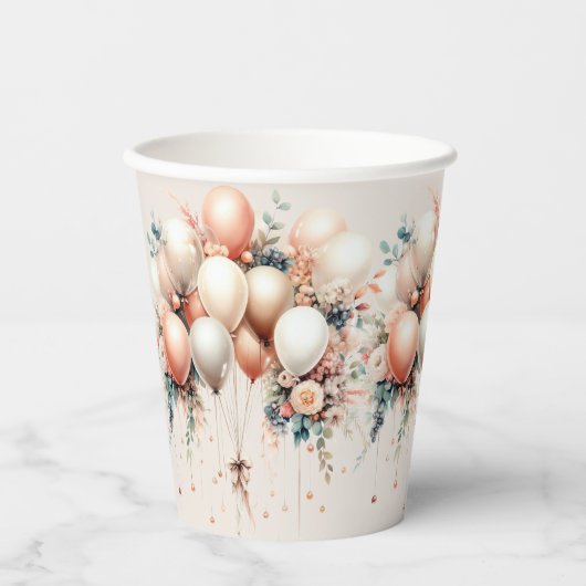 Party Kleurrijke Witte Perzik Bloemen Ballonnen El Papieren Bekers (Voorkant)