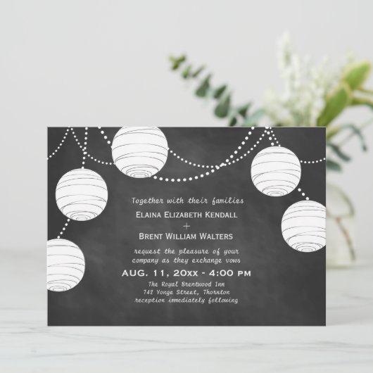 Party Lantern on Chalk Wedding Invitation Kaart (Staand voorkant)