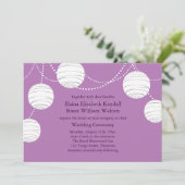 Party Lantern on Paars Wedding Invitation Kaart (Staand voorkant)