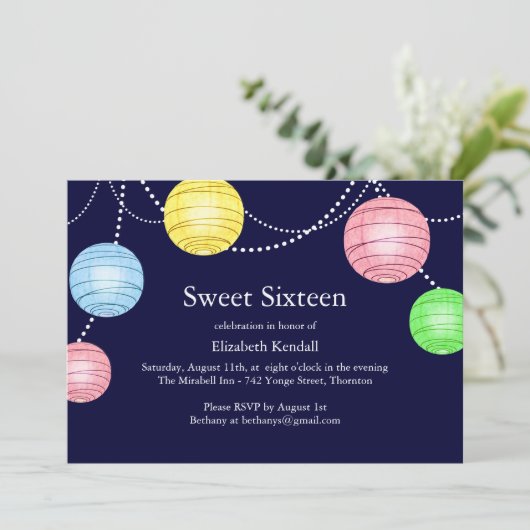 Party Lantern Sweet 16 Invitation Kaart (Staand voorkant)