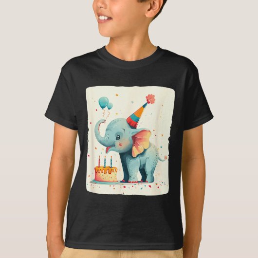 Party Large With This Happy Birthday Elephant Grap T-shirt (Voorkant)
